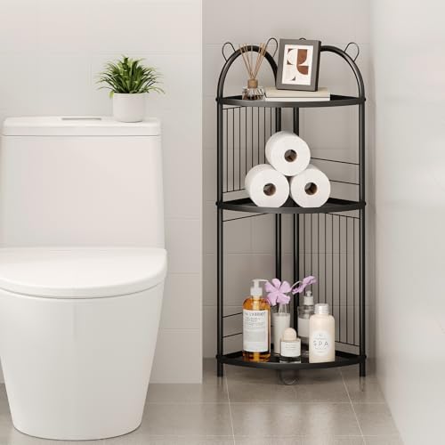 Corner Bathroom Shelf Metal Short Corner Stand Shelf Black Bathro...