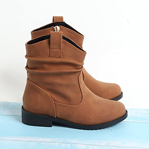 Girls Zip Side Slouchy Boots Western Boots Kids Ankle Boots Girls Low Heel Riding Booties With Zipper Girl Boots Size 43