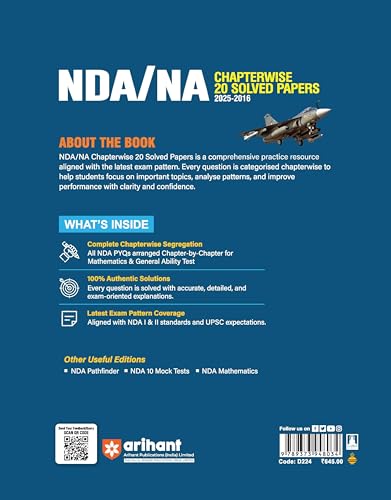 Image of Arihant UPSC NDA /NA 2026 Chapterwise 20 Solved Papers (2025-2016) | Mathematics & General Ability Test (GAT) | Detailed Explanations & Trend Analysis | 5000+ MCQs