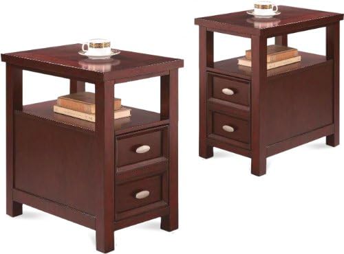 2 New Item Chairside Tables in Rich Espresso Cappuccino Oversized Drawer
