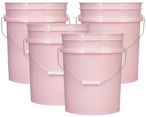 House Naturals 5 Gallon Premium HPDE Plastic Bucket - Made in USA Food Grade Storage Container, BPA Free All Purpose Pail (4, Pink)