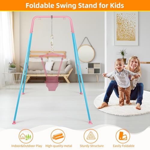 Image of Foldable Swing Stand for Kids, Heavy-Duty Metal Swing Frame for Indoor /Outdoor, Suitable for Most Baby Toddler Swings, Easy to Assemble & Store, Swings not Included