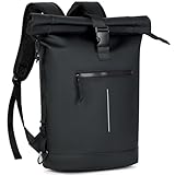 [Lekesky] ロールトップリュック 防水 リュック 拡張可能 18-25L 17インチPC収納 軽量 バイク/通勤/釣り/旅行兼用 男女兼用 ブラック
