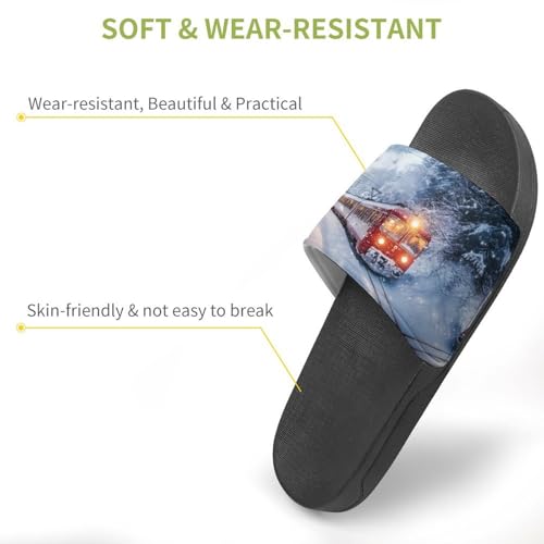 Swiss Winter Snowy Train House Slippers for Women Men Lightweight Open-toe Slide Shoes for Bathroom Swimming Beach3