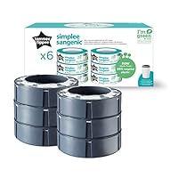 Tommee Tippee Simplee Sangenic Refill Cassettes Pack of 6 Refill Cassettes, Only Suitable for Use in Simplee Sangenic Nappy Bins, Odour and Germ Protection, 100% Recycled Chassis