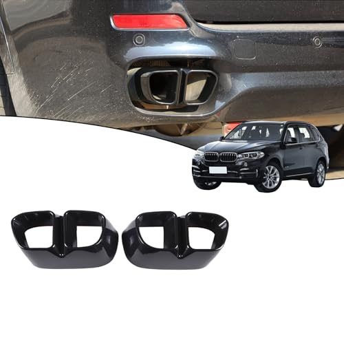 Aluminum Alloy Exterior Accessories Exhaust Muffler Tail Pipe Trim Cover For BMW X5 F15 X6 F16 2014-2019(Suitable For M Sports Version) (Bright Black)