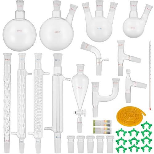 QYDZSHOP Labor-Destillationsset, 32-teiliges Set Glaswaren-Lehrmittel-Set Mit 24/40-Verbindung, 1000 Ml Ätherisches Öl-Geräteset Für Lehrmittel-Set