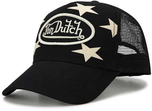 Von Dutch Womens and Mens Trucker Hat - Mesh Back Curved Brim Americana Hats for Men and Women with Snap Back Closure, Size One Size, Black Star