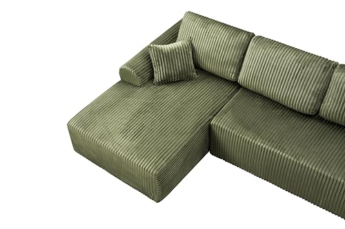 Image of KEIKI 109 inch Corduroy L-Shaped Sectional Sofa with Right Chaise, Green