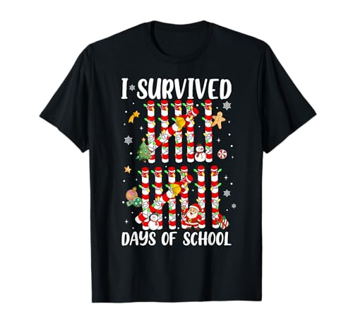 I Survived 67 Days of School Xmas Candy Cane Tally Boy Girl T-Shirt