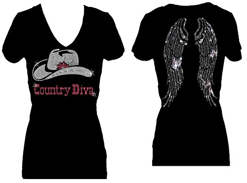 Country Diva AW Rhinestone SS T-Shirt 2X Black