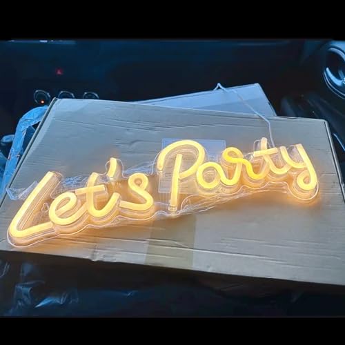 Image of LED Arylic Let's Party Neon Sign for Home Bar Hotel Wedding Graduation Party Balloon Decor,Reusable Neon Bar Cheers Light Art Wall Lamp Gift with a Dimmable Switch(Warm White 17x7In)