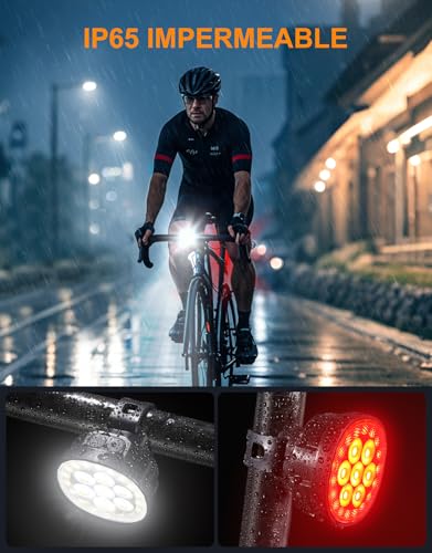Mohard Luz Bicicleta, [8+12 Modos & USB Recargable] Luces Bicicleta Delantera y Trasera Potente LED, IP65 Impermeable Luz Trasera Bicicleta & Luz Bici Delantera para Ciclismo Montaña y Carretera Noche - imagen 4