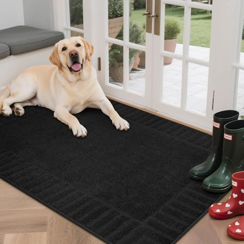 BEQHAUSE Door Mat for Indoor & Outdoor,Dirt Trapper Barrier Mat Super Absorbent Machine Washable Front Doormats Rug with Non-Slip TPR Backing (Black, 80x120cm)