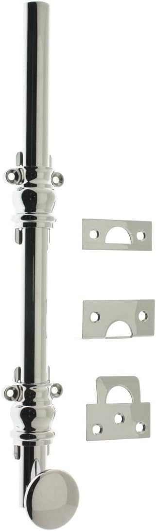 idh by St. Simons 11208-15A Premium Quality Solid Brass Round Knob Ornamental Surface Bolt with 2" Barrel Guide, 12-Inch, Antique Nickel