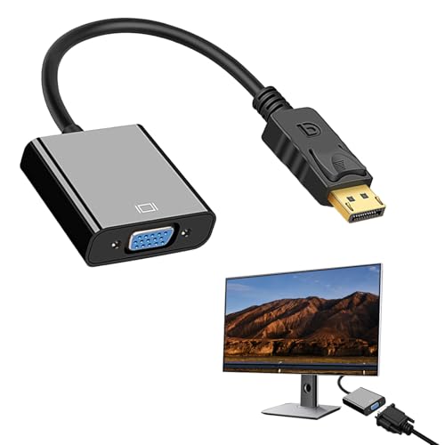 Adaptador DisplayPort a VGA, adaptador de entrada DisplayPort a salida VGA, adaptador DP a VGA (macho a hembra) convertidor DisplayPort a VGA para laptop, computadora, monitor y proyector