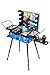 Kemier Makeup Case,Professional Artist Studio Cosmetic Train Table w/4 Rolling Wheels & Lights & Mirror,Pro Makeup Station,Cover Board and Easy Clean Extendable Trays,Adjustable Legs,Sturdy (Blue)