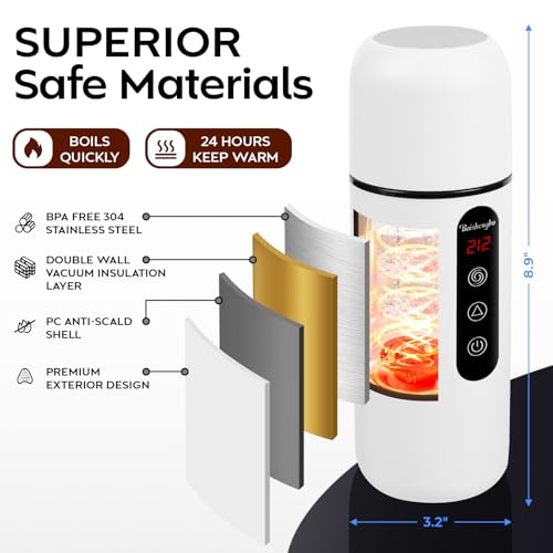 Image of Car Kettle, Portable Electric Travel Kettle, 12V /24V Car Coffee Warmer,420ML Hot Water Heater with Built-in Magnetic Induction Stirring,Mini Hot Water Boiler for Tea Coffee Milk