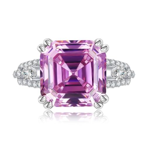 Bague de fiançailles en argent S925 avec imitation diamant rose de 7 carats