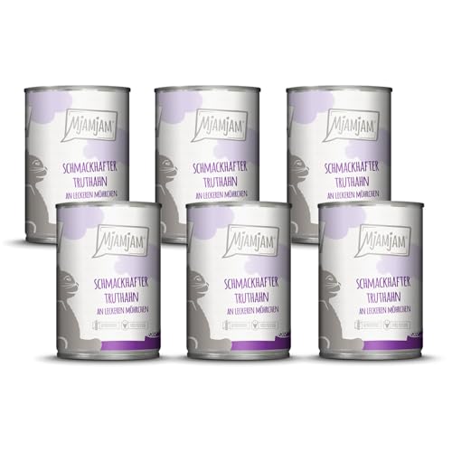 MjAMjAM - Premium Nassfutter für Katzen - schmackhafter Truthahn an leckeren Möhrchen, 6er Pack (6 x 400 g), getreidefrei mit extra viel Fleisch