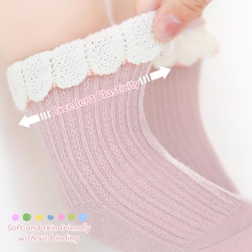 5 Pairs Baby Toddler Girls Princess Frilly Socks, Summer Ruffle Soft Cotton Thin Mesh Socks for Dress, 0~5T4