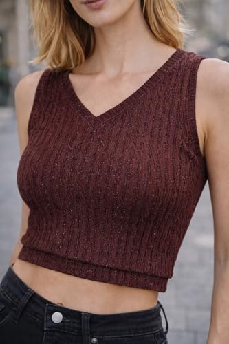 Image of Amazon Brand - INKAST Women Women's Textured Sleeveless Ribbed Knit V-Neck Crop Top (Pack of 2)