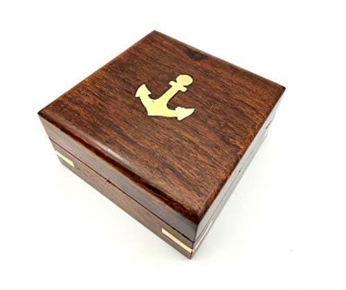 Brújula vintage de latón con estuche de madera y frase grabada miniatura 5