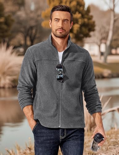 Image of COOFANDY Mens Polar Fleece Jacket Lightweight Full Zip Jackets Outdoor Coat