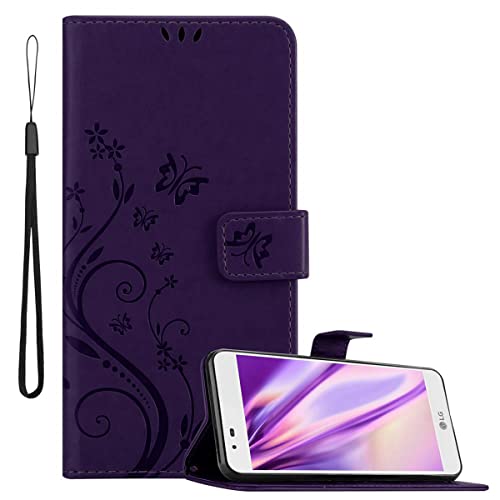 Image of cadorabo Book Case works with LG K7 in FLORAL DARK PURPLE – Cover in Flower Design with Magnetic Closure, Stand Function and 3 Card Slots - Wallet Etui Pouch PU Leather Flip