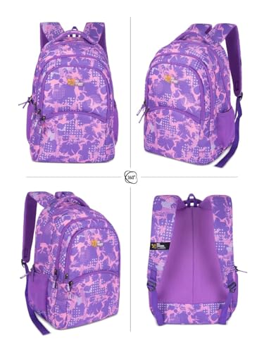 Image of PIXIE 37L School Backpack - Pink Grey Camouflage | For Kids & Students (Boys & Girls) (Purple)