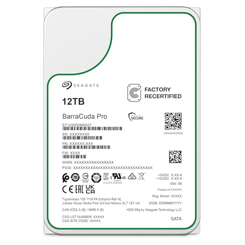 Seagate Barracuda Pro interne Festplatte 12 TB Festplatte - 3,5 Zoll SATA 6 Gbit/s 7200 U/min 256 MB Cache für Desktop-PC (ST12000DM007) (Generalüberholt)
