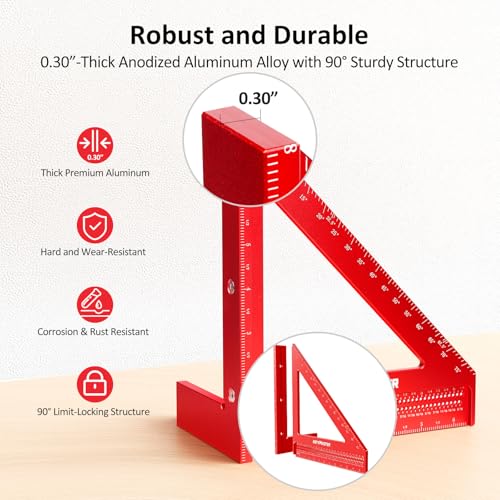 8 inch 3D Multi-Angle Measuring Square Ruler, WT103B High Precision Hole Scribing Woodworking Tools, 0-90° Aluminum Alloy Carpenter Square Wood Working Tools, Carpenter Pencils 6 Refills. by ARTYMASTER - Image 5