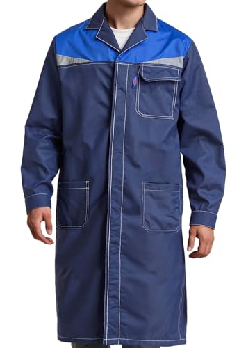 Oralidera Bata de Laboratorio para Hombres Adulto Bata de Trabajo y Laboratorio Estudiante Chaqueta Tipo Delantal de Taller con Cierre de Botón, Azul, XXL