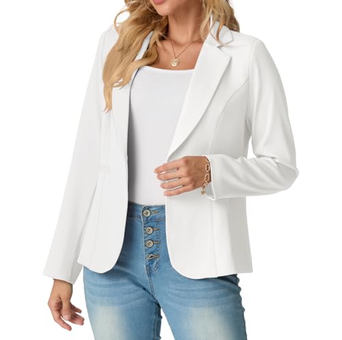 GRECERELLE Womens Blazer Suit Long Sleeve Ladies Jackets Casual Elegant Work Office Blazers Work,Wedding with Buttons Pockets for Women UK 8-20 (White, 10)
