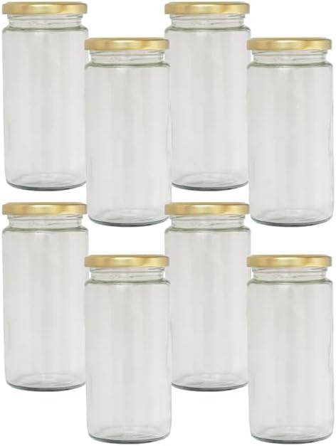 AYUTAS 250 ML Multipurpose Glass Jars, Kitchen Storage Containers | Round Milk, Hot Beverage Bottles | Perfect for Modular Kitchen, Restaurants, Gifts & Home Decoration | Set of 8