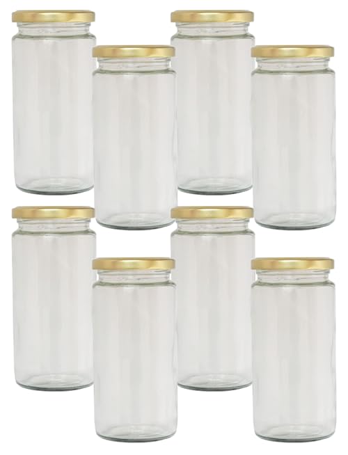 AYUTAS 250 ML Multipurpose Glass Jars, Kitchen Storage Containers | Round Milk, Hot Beverage Bottles | Perfect for Modular Kitchen, Restaurants, Gifts & Home Decoration | Set of 8