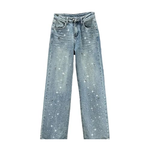 Women's Spring Style High Waist Jeans Loose and Versatile Cotton Straight Legs