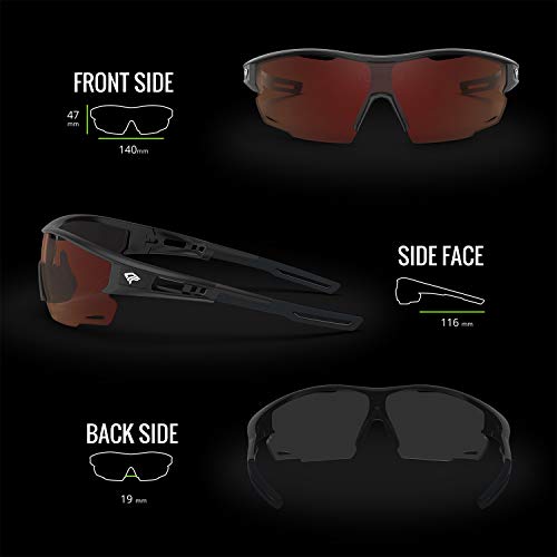 Torege Polarized Sports Sunglasses For Men Women - Uv Protection Cycling Sunglasses For Running Fishing Cycling Driving Baseball Golf Glasses Tr90 Frame Tr21 Sniper (Bright Black&Black&Red Revo Lens) #TOP5