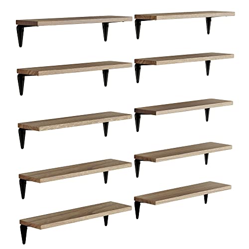 Wallniture Arras Wood Floating Shelves For Wall Storage, 17"X4.5" Small Bookshelf Set Of 10, Hanging Book Shelves For Living Room, Bedroom, Office, Burned Finish Display Shelves #TOP7