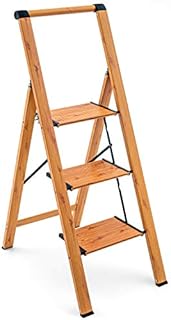 Tatkraft Up 3 Step Ladder, Foldable Kitchen Step with Safety Handrail and Wide Anti-Slip Steps, Holds up to 150 kgs, Made of Lightweight Aluminum with Woodgrain Coating, Oak Wood Scandinavian Style