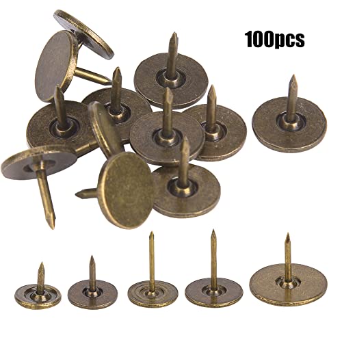 Jenngaoo 100 Stück Polsternägel, Flachkopf Reißnadel Sortimentssatz Möbel Nägel Eisen Künstlerbedarf Zubehör für Tür Sofa Polsterdekoration - Cyan Bronze(19 x 15MM)