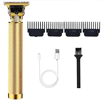 Hair Cutting Trimmer, 6H Cordless Zero Gap Trimmer for Men Women 4 Guides Detail Glamorous Outline Hair Clipper Sharp Blade Rechargeable Beard Trimmer for Beard Home Barber Golden