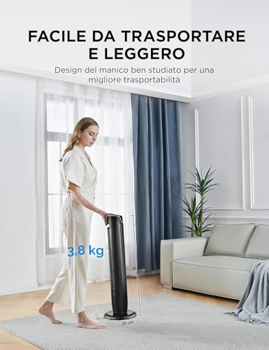 Midea FZ10-17JR Ventilatore a Torre Silenzioso con Telecomando, Ventilatore da Terra Portatile 45W, 90° Oscillazione, Display LED, 3 Velocità e 3 Modalità, Timer 7H, per Casa e Ufficio, 36", Nero - Immagine 4