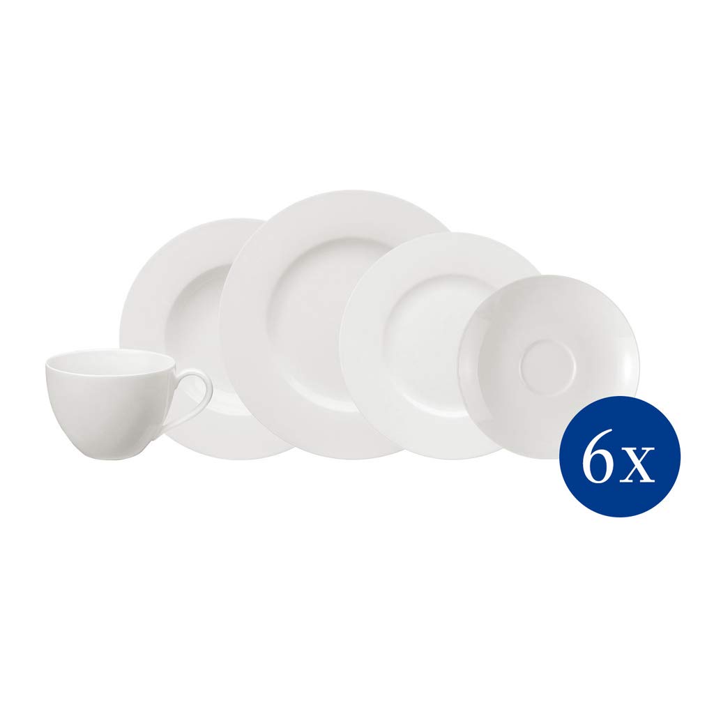 vivo - Villeroy & Boch Group - Basic White Juego Combinado 30 Piezas 6 Personas Blanco, Apto para Lavavajillas, Apto para Microondas, Juego de Vajilla, Platos, Porcelana Premium