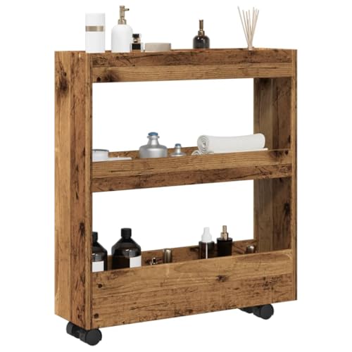 Vetnasa Carro de almacenaje Estrecho 3 Niveles Madera Envejecida Mobiliario, Carros e Islas, Carros de Cocina y Comedor Marrón 10,15 KG