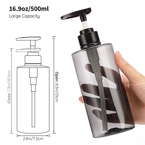 Image of Segbeauty Shower Bottles Refillable, 3pcs 16.9oz /500ml Liquid Dispenser with Labels, Empty Plastic Lotion Pump Press Bottles for Shampoo, Conditioner, Body Soap, Hand Soap, Bathroom, Hotel - Gray