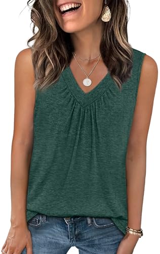 OFEEFAN Tank Tops for Women 2025 Loose Fit St Patricks Day Shirt Summer Sleeveless Shirts V Neck Women Clothing Green XL