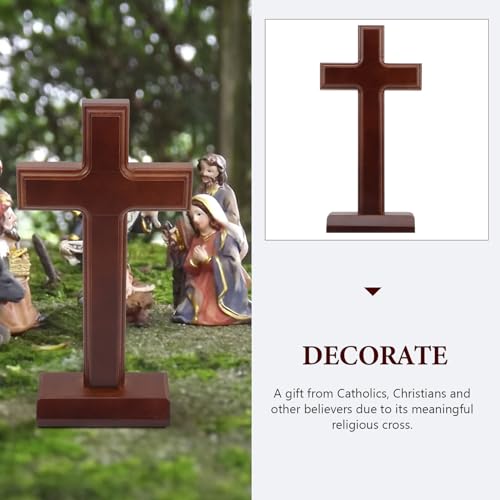 Cruz de madera de 30 cm Baluue con base para evitar caídas en mesas 3
