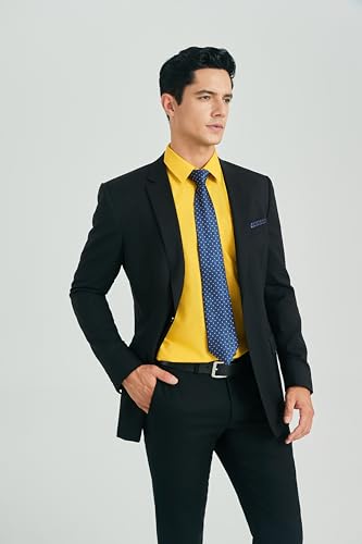 Image of HISDERN Mens Dress Shirt with Tie Pocket Square Set Classic Button Down Shirt Matching Tie Long Sleeve Shirts