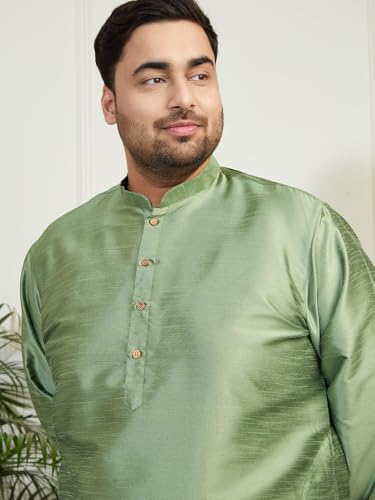 Image of Vastramay Plus Men's White Silk Blend Kurta Pyjama Set VPLUSMKWH001nPBL 44 | Independence Day